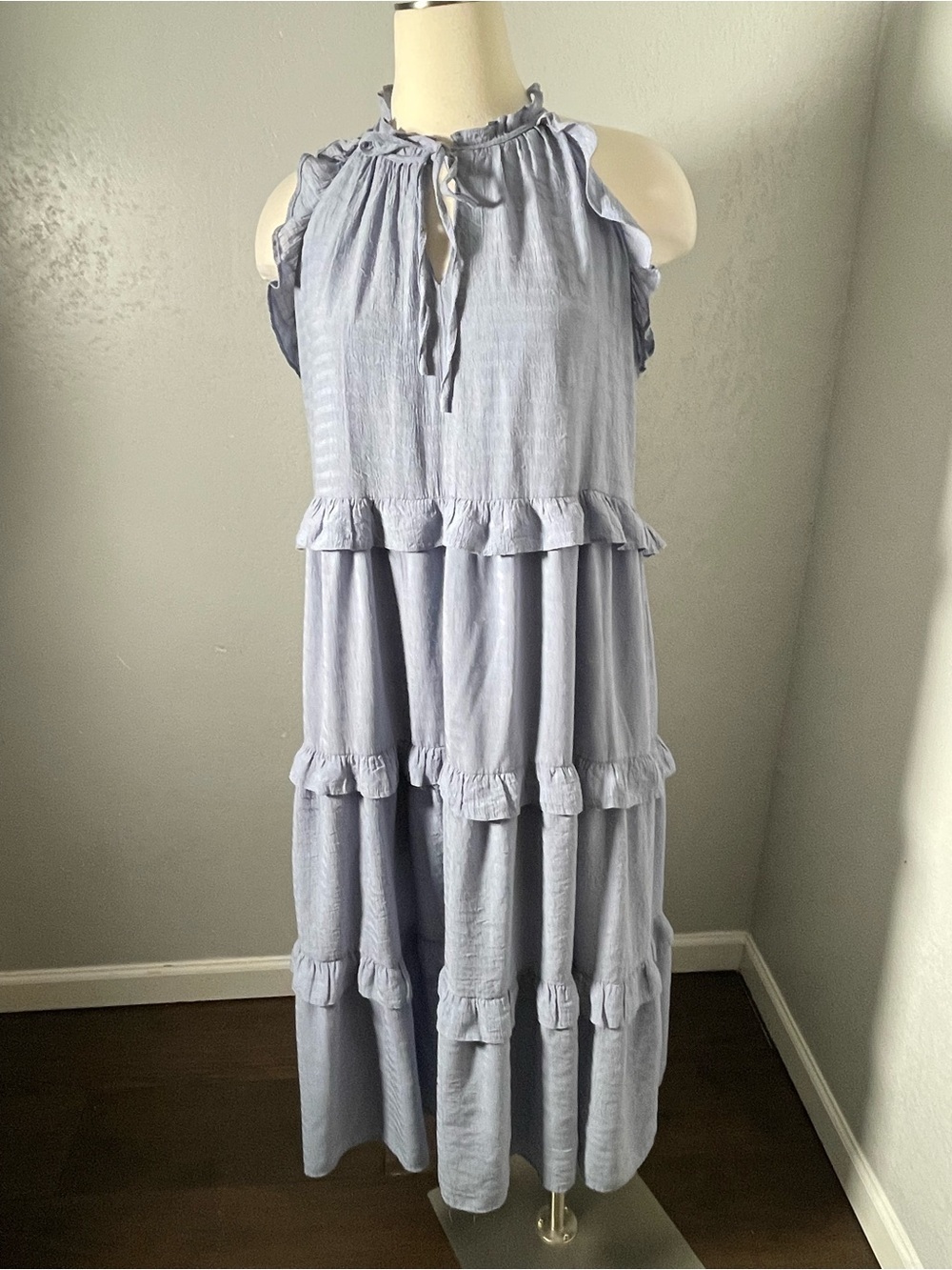 Tiered Ruffle Maxi‎ Dress in Light Blue